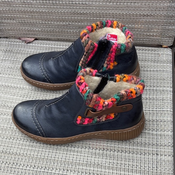 Rieker Ladies Felicitas Navy blue Ankle Multicolor Trim boots-9-NWIT - Picture 1 of 11
